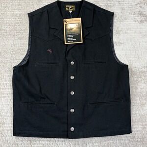 Wyoming Traders Mens XL Black Cotton Canvas Western Vest‎ Satin Lined NWT 2013